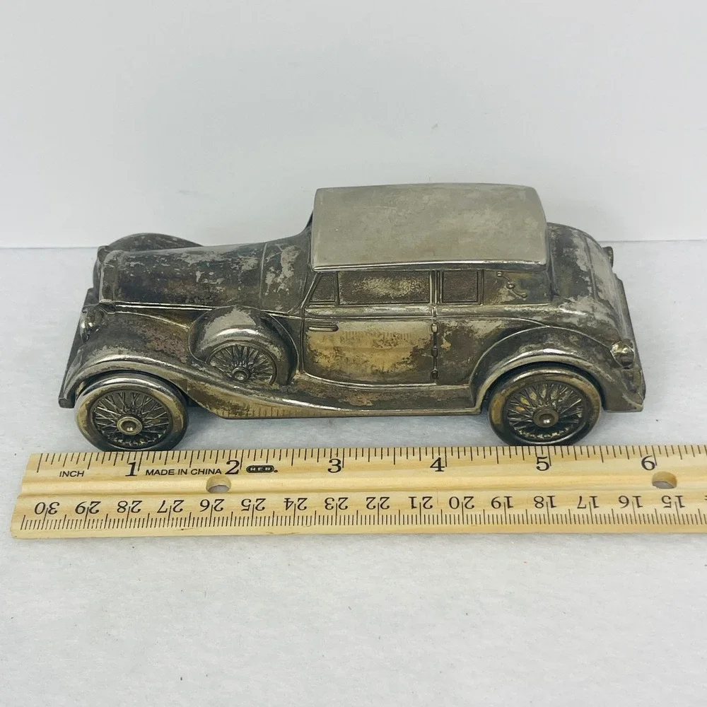 Vintage 1937 Rolls Royce Phantom Metal Coin Bank Silver Tone Die Cast Car 5.5in